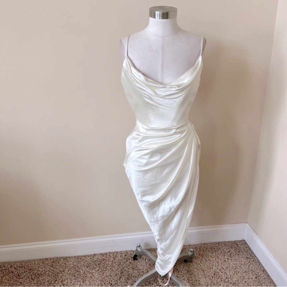 New! House CB London Reva silky cowl draped neck dress 13499 - Picture 4 of 16